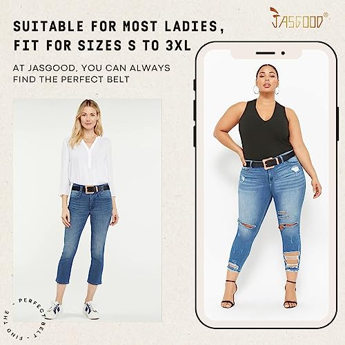 JASGOOD Plus Size Women's Leather Belt for Jeans Pants, Fashion Ladies Waist Belt with Gold Buckle