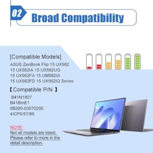 Dentsing B41N1827 Laptop Battery Replace for Asus ZenBook Flip 15 UX562 UX562IA UX562FA UX562FD UX562IQ UX562UG Legion Q526FAC Q526FA Q507IQ Legion UM562IA UX562FA-AC025R Series Notebook 15.36V 56Wh