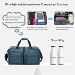 Travel Duffel Bag, 65L Foldable Travel Duffle Bag with Shoes Compartment and wet pocket, Waterproof & Tear Resistant (A4-Dark blue, 65L)