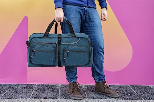 Travel Duffel Bag, 65L Foldable Travel Duffle Bag with Shoes Compartment and wet pocket, Waterproof & Tear Resistant (A4-Dark blue, 65L)