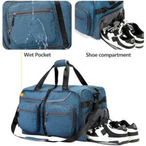 Travel Duffel Bag, 65L Foldable Travel Duffle Bag with Shoes Compartment and wet pocket, Waterproof & Tear Resistant (A4-Dark blue, 65L)