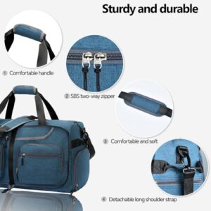 Travel Duffel Bag, 65L Foldable Travel Duffle Bag with Shoes Compartment and wet pocket, Waterproof & Tear Resistant (A4-Dark blue, 65L)