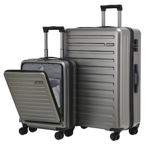 2pcs 20/28" luggage set hardshell abs+pc, 20 inch 21.65 * 15.35 * 7.87" carry on cabin with front pocket, 28" suitcase 101l, ykk zipper, tsa lock, gray