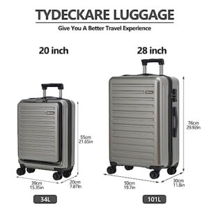 2pcs 20/28" Luggage Set HardShell ABS+PC, 20 Inch 21.65 * 15.35 * 7.87" Carry On Cabin with Front Pocket, 28" Suitcase 101L, YKK Zipper, TSA Lock, Gray
