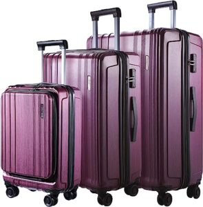 tydeckare luggage set 3 piece 20/24/28, 20" carry on with front pocket & 24/28" with expandable, abs+pc suitcase with 4 silent wheels, tsa, ykk, rose red