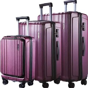 TydeCkare Luggage Set 3 Piece 20/24/28, 20" carry on with Front Pocket & 24/28" with Expandable, ABS+PC Suitcase with 4 Silent Wheels, TSA, YKK, Rose Red