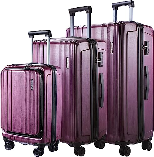 TydeCkare Luggage Set 3 Piece 20/24/28, 20" carry on with Front Pocket & 24/28" with Expandable, ABS+PC Suitcase with 4 Silent Wheels, TSA, YKK, Rose Red