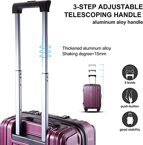 TydeCkare Luggage Set 3 Piece 20/24/28, 20" carry on with Front Pocket & 24/28" with Expandable, ABS+PC Suitcase with 4 Silent Wheels, TSA, YKK, Rose Red