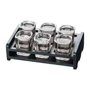 Yajuyi Beer Glass Tray Wooden for Bar Storage Serving Pub Cocktail Drinks Cup Stand Organizer for Party Beer Tray Holder Glass Holder Tray, 6 Holes with Cups