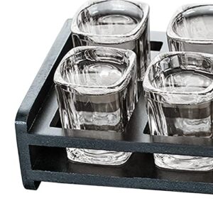 Yajuyi Beer Glass Tray Wooden for Bar Storage Serving Pub Cocktail Drinks Cup Stand Organizer for Party Beer Tray Holder Glass Holder Tray, 6 Holes with Cups