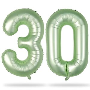 sage green number 30 balloons, 40 inch large olive green foil number 3 & 0 balloons for women, self inflating 30th birthday balloons for 30 year old birthday anniversary party decorations supplies