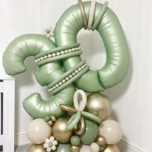 Sage Green Number 30 Balloons, 40 Inch Large Olive Green Foil Number 3 & 0 Balloons for Women, Self Inflating 30th Birthday Balloons for 30 Year Old Birthday Anniversary Party Decorations Supplies