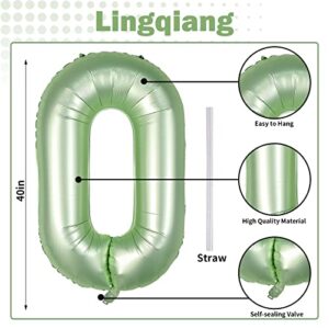 Sage Green Number 30 Balloons, 40 Inch Large Olive Green Foil Number 3 & 0 Balloons for Women, Self Inflating 30th Birthday Balloons for 30 Year Old Birthday Anniversary Party Decorations Supplies