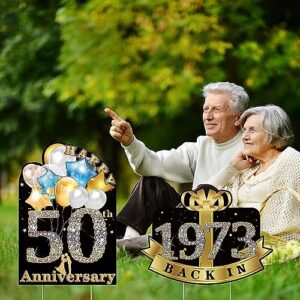 Golden 50th Wedding Anniversary Yard Sign Set, 2 Outdoor Lawn Signs With Stakes, 50th Anniversary Decorations, 12 X 15 Inches, Weatherproof, Ideal For Party, Garden, And Celebration (black gold-50)