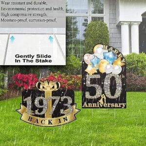 Golden 50th Wedding Anniversary Yard Sign Set, 2 Outdoor Lawn Signs With Stakes, 50th Anniversary Decorations, 12 X 15 Inches, Weatherproof, Ideal For Party, Garden, And Celebration (black gold-50)