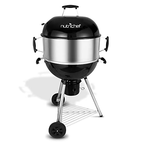 NutriChef Portable Outdoor Charcoal BBQ Grill, Barbecue Grills, Perfect for Picnic, Backyard, Patio, Camping, Offset Smoker with Cover