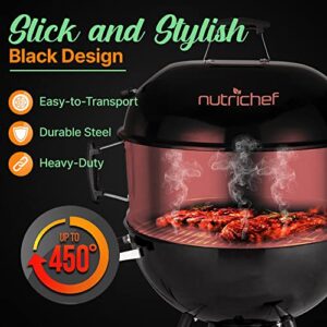 NutriChef Portable Outdoor Charcoal BBQ Grill, Barbecue Grills, Perfect for Picnic, Backyard, Patio, Camping, Offset Smoker with Cover