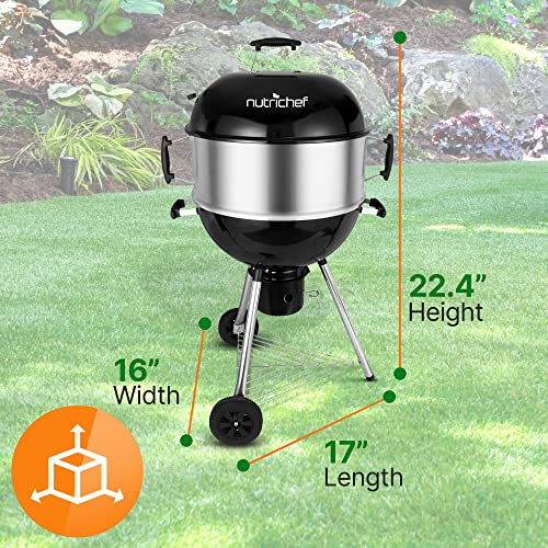 NutriChef Portable Outdoor Charcoal BBQ Grill, Barbecue Grills, Perfect for Picnic, Backyard, Patio, Camping, Offset Smoker with Cover