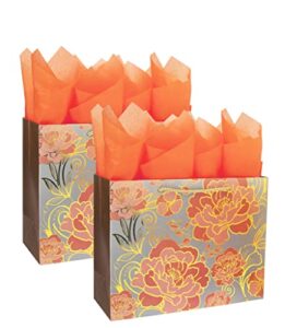 2 pack 13" large rose gold gift bag set with greeting card and orange tissue paper for celebrating birthdays,weddings,anniversaries,mother's day,and more-13"x10.1"x5.2”,2 pcs.