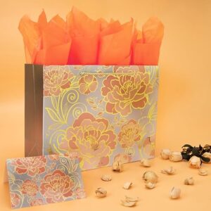 2 Pack 13" Large Rose Gold Gift Bag Set with Greeting Card and Orange Tissue Paper for celebrating birthdays,weddings,anniversaries,Mother's Day,and more-13"x10.1"x5.2”,2 Pcs.