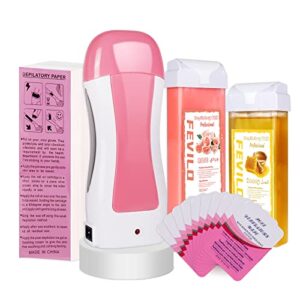 roller waxing kit for women, roll on wax warmer kit for hair removal, for larger areas of the body, sensitive skin wax roller kit for hair removal