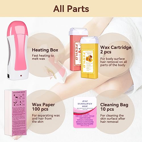 Roller Waxing Kit for Women, Roll on Wax Warmer Kit for Hair Removal, For Larger Areas of the Body, Sensitive Skin Wax Roller Kit for Hair Removal