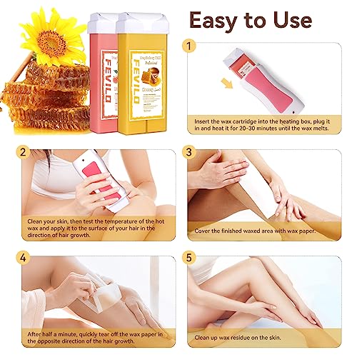 Roller Waxing Kit for Women, Roll on Wax Warmer Kit for Hair Removal, For Larger Areas of the Body, Sensitive Skin Wax Roller Kit for Hair Removal