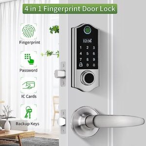 Harfo Fingerprint Door Lock with 2 Lever Handles, Smart Door Lock, Keyless Entry Door Lock, Door Locks with Keypads, Front Door Lock Set, Keypad Door Lock with Handle (Satin Nickel)