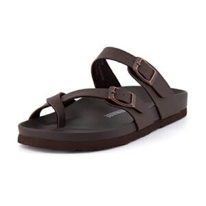 cushionaire women's laker soft footbed sandal with +comfort, dark brown 7.5