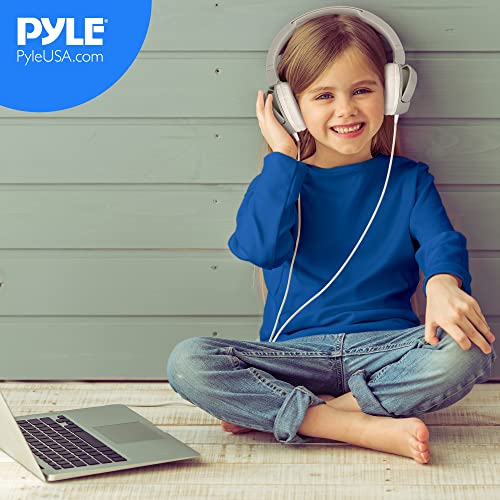 PYLE Lightweight Kids Wired Headphones - Foldable Adjustable Corded On Ear Headset for Children/Boys/Girls - Smartphones/Computer/Tablet/School/Kindle/Airplane Travel,Grey