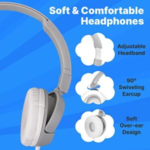 PYLE Lightweight Kids Wired Headphones - Foldable Adjustable Corded On Ear Headset for Children/Boys/Girls - Smartphones/Computer/Tablet/School/Kindle/Airplane Travel,Grey