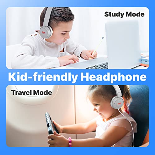 PYLE Lightweight Kids Wired Headphones - Foldable Adjustable Corded On Ear Headset for Children/Boys/Girls - Smartphones/Computer/Tablet/School/Kindle/Airplane Travel,Grey