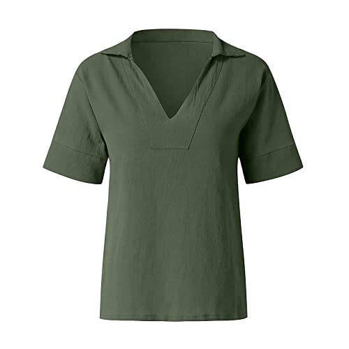 DASAYO Cute Going Out Tops for Women Cotton Linen Tops for Women Loose Fit Casual Solid Color Elbow Sleeve Shirt Blouse Gauze Trendy Going Out V Tshirt 3XL Womens Tops Plus Size