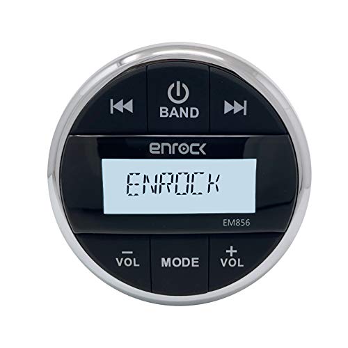 Enrock EM856 Bluetooth AM/FM Radio Digital Media Marine Gauge Hole Receiver Bundle Combo with 4x 6.5" 180W 2-Way White Boat Speakers, 4-Channel Amplifier w/ Kit, Speaker Wire, Antenna, Radio Cover