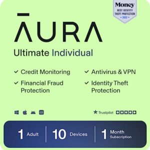 Aura Ultimate Online Safety Suite | Internet Security & Identity Protection Software | Antivirus, VPN, Password Manager, Dark Web Monitoring | Individual Plan, 1 Month Prepaid Subscription [PC/Mac Online Code]