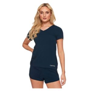 calvin klein women's lounge pajama 2 piece shirt and shorts set (blue classic, medium)