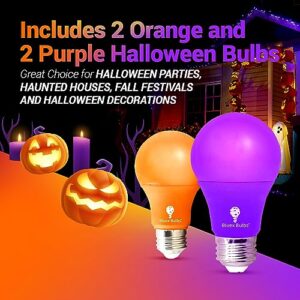 4 Pack A19 LED Purple Light Bulb LED Orange Light Bulb 120V E26 Base 9 Watt (60-watt Replacement) Purple Bulb Orange Bulb, Party Decoration, Porch, Home Lighting, Halloween Light Bulbs