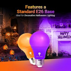 4 Pack A19 LED Purple Light Bulb LED Orange Light Bulb 120V E26 Base 9 Watt (60-watt Replacement) Purple Bulb Orange Bulb, Party Decoration, Porch, Home Lighting, Halloween Light Bulbs