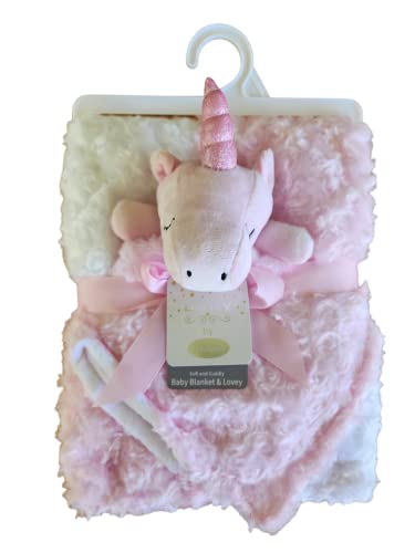 Ultra Soft Pink Swirl Rosette Baby Girl Blanket with Unicorn Security Blanket 2-Piece Gift Set