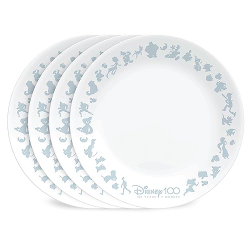 Corelle Vitrelle Micky Mouse 4-PC Appetizer Plates Set, 6.75" Dinnerware Glass Plates for Appetizers, Disney Commemorative Series