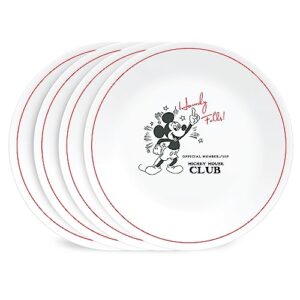 corelle vitrelle micky mouse 4-pc salad plates set, 8.5" dinnerware glass plates for salad, disney commemorative series