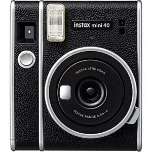 Fujifilm Instax Mini 40 Instant Camera Black + Fujifilm Instax Black Frame Film (40 Exposures) + 4AA Battery + BluebirdSales Cleaning Cloth