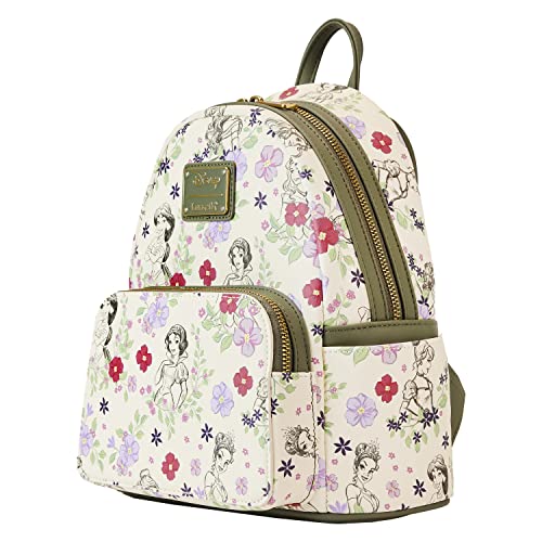 Loungefly Disney Princesses Sketch Floral All Over Print Womens Double Strap Shoulder Bag Purse