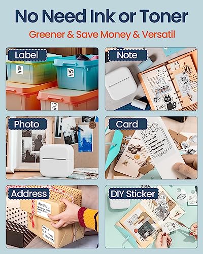 memolife M02L Mini Inkless Sticker Printer - Inkless Printer for iOS & Android, Bluetooth Printer with 1 Roll Non-Adhesive Paper, Mini Pocket Printer for DIY Creation, Study Notes, Mini Photo Printer