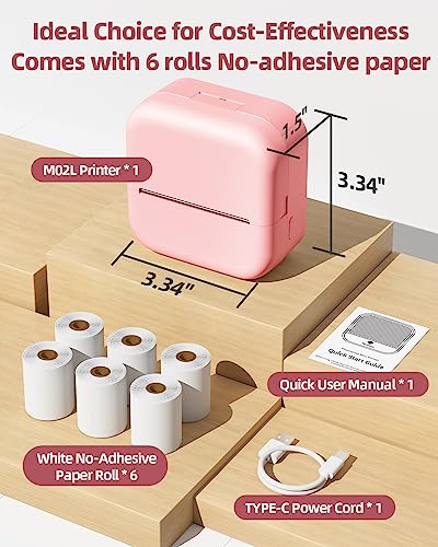 memolife 𝟐𝟎𝟐𝟑 𝐅𝐮𝐧 𝐆𝐢𝐟𝐭 Sticker Maker Machine - Mini Thermal Printer with 6 Rolls Non-Adhesive Paper (2in*21.3ft/Roll), Inkless Printer for iPhone & Android, Portable Mini Printer for DIY