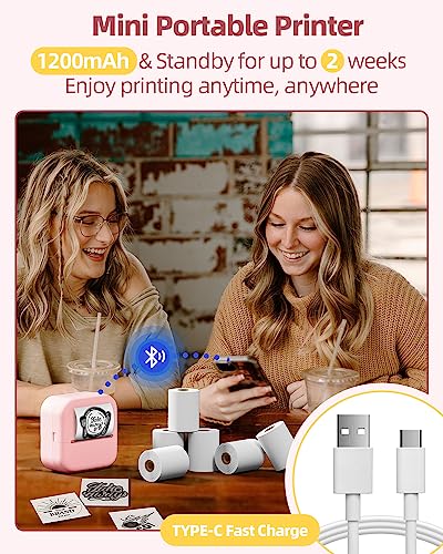 memolife 𝟐𝟎𝟐𝟑 𝐅𝐮𝐧 𝐆𝐢𝐟𝐭 Sticker Maker Machine - Mini Thermal Printer with 6 Rolls Non-Adhesive Paper (2in*21.3ft/Roll), Inkless Printer for iPhone & Android, Portable Mini Printer for DIY