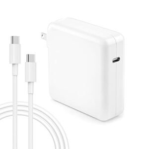 mac book pro charger - 118w usb c fast charger power adapter compatible with usb c port macbook pro, macbook air, new ipad pro and all usb c device, 7.2ft usb-c to c charge cable, white
