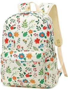 camtop preschool backpack for kids girls small backpack purse kindergarten school bookbags for toddler travel (age 3-9 year,flowers leaves beige)