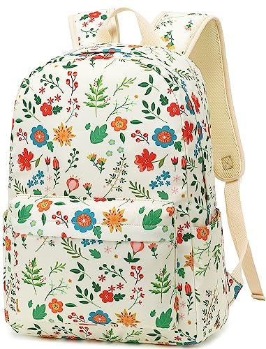 CAMTOP Preschool Backpack for Kids Girls Small Backpack Purse Kindergarten School Bookbags for Toddler Travel (Age 3-9 Year,Flowers Leaves Beige)