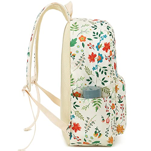 CAMTOP Preschool Backpack for Kids Girls Small Backpack Purse Kindergarten School Bookbags for Toddler Travel (Age 3-9 Year,Flowers Leaves Beige)